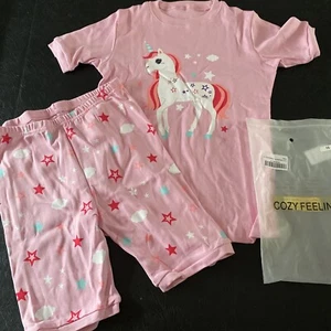 Cozy Feeling Girls Pink Pajamas Set Top And Shorts Unicorn Graphic Size 10 - Picture 1 of 1