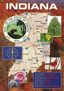 Postcard Indiana State Map Seal Flag Tree Flower Bird Rock Unused MINT  - Picture 1 of 1