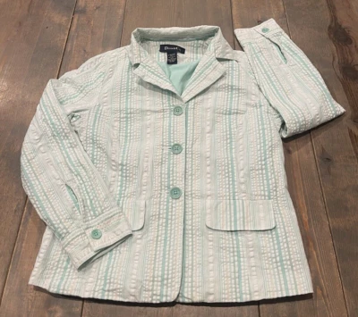 Denim & Co Women’s Lined Multicolored Green Stripped Blazer Jacket Size: XS - Image 1 of 4