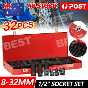 35pcs 1/2" Drive Deep Impact Socket Tool Set Metric Garage Workshop Tools 8-32MM - Picture 1 of 9