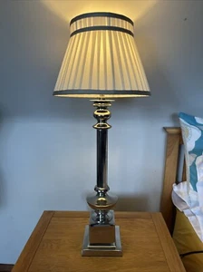 INDIA JANE TALL CHROME SIDE BEDSIDE LAMP LIGHT WITH TRADITIONAL SHADE - Picture 1 of 13