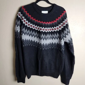 American Eagle Men's Sweater Med Pullover Black Fair Isle Grandpa Preppy Y2K - Picture 1 of 9