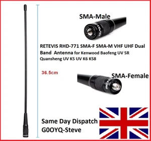 Retevis RHD771 Antenna SMA Female/Male Dual-band Yaesu Baofeng Hytera TYT SMA-MF - Foto 1 di 18
