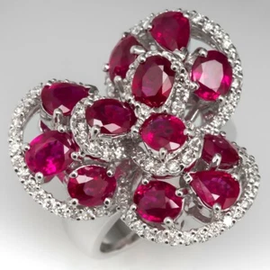 Red Ruby Rhythm 9 Oval & 3 Pear Cut Stone With Outlines Pave' Set 92 CZ Ring  - Picture 1 of 7