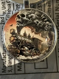 Train And Skulls 1” round Keychain New Gift - Picture 1 of 10