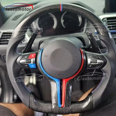 Real Carbon Fiber Steering Wheel for BMW M1 M2 M3 M4 F80 F82 F90 M5 X5 with Trim - Image 1 of 4