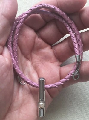 Collar Boho Perla Esterlina Moderno Tubo Colgante Trenzado Barbie Cuero Rosa 16" Foto 1 de 4