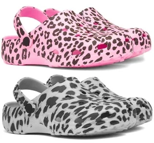 GIRLS CHILDREN BOYS CLOGS BEACH HOILDAY SUMMER HOILDAY MULE LEOPARD CLOG SANDALS - Picture 1 of 5