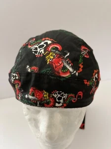 Biker Do Doo Rag Bandana Head Wrap Deluxe Skull Cap W/Terrycloth Sweatband - Picture 1 of 5