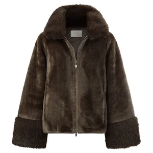 Jacke Damen braun Fake Fur modisch Herbst kurz Kragen elegant - Bild 1 von 2