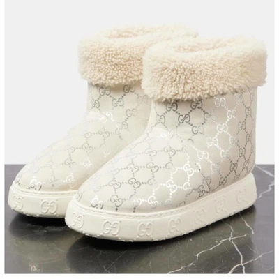 Gucci GG Monograma Piel de Oveja Borde Tobillo Gamuza Bota 39 Logo Invierno  Foto 1 de 4