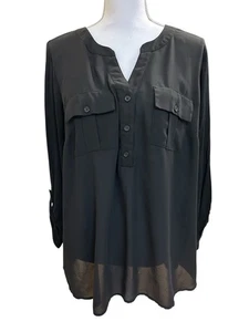 INC International Concepts, Women’s Top, Size 1X, Black, Long Sleeve, Button - Picture 1 of 8