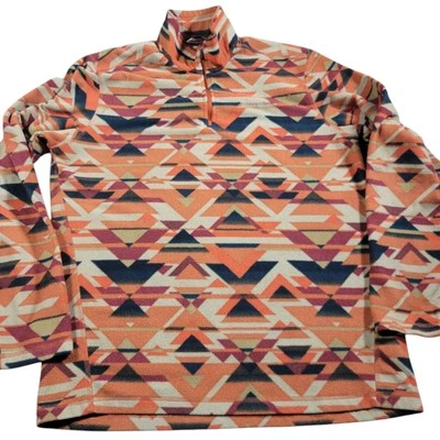 Eddie Bauer Pulllover Fleece Mens Medium Orange Aztec Sweatshirt  - Image 1 of 4