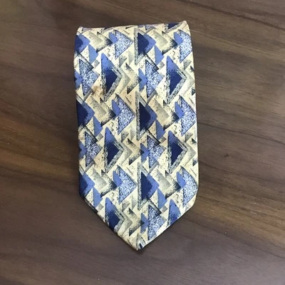 Corbata Bruno Piattelli Roma Seda Cuello Largo Geométrica Crema y Azul Hecha en EE. UU. Foto 1 de 4