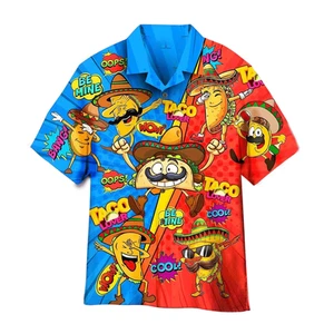 Funny Tacos Cinco De Mayo Blue And Red Hawaiian Shirt - Picture 1 of 5