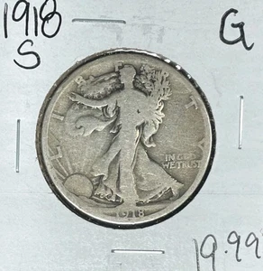 1918-S WALKING LIBERTY SILVER HALF DOLLAR ~ GOOD ~NICE COIN~ - Picture 1 of 2