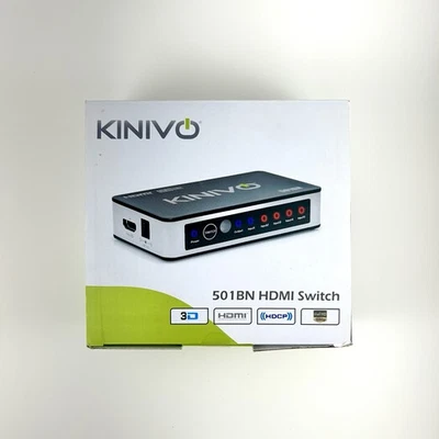 HDMI Switch 4K HDR 5 Port, Kinivo 501BN Wireless Remote, 4K 30Hz, New Open Box - Image 1 of 4