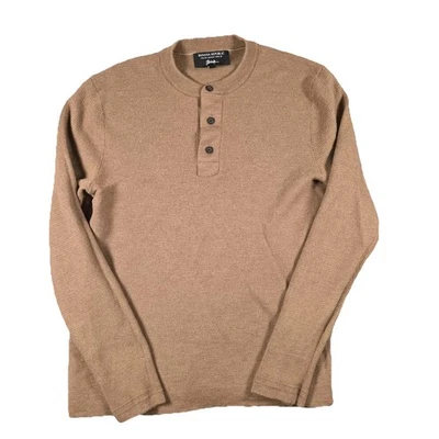 Suéter Banana Republic Para Hombre Mediano Marrón Italiano Lana Merino Henley Tejido Waffle Foto 1 de 4