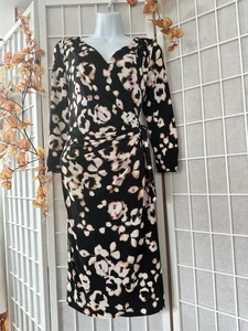 Flattering COAST Size 14 Stretch Lined Black Pink Ivory Wiggle Dress - Picture 1 of 9