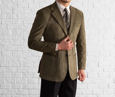 Men’s Olive Green Suede soft leather blazer versatile everyday style - Image 1 of 3