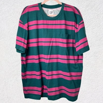 Camisa de Bolsillo a Rayas GAP Hombres XL Informal Camiseta Diaria Rosa Verde Armario Grapa Foto 1 de 4