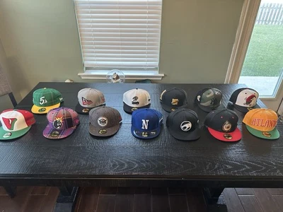 New Era Fitted Hats Size 7 1/2 Camo/ Chili Pepper/ ATL Peach/ The Hundreds - Image 1 of 4