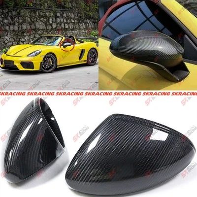 Replace Mirror Cover For 2017-24 Porsche 718 982 Boxster Cayman Dry Carbon Fiber Foto 1 de 4