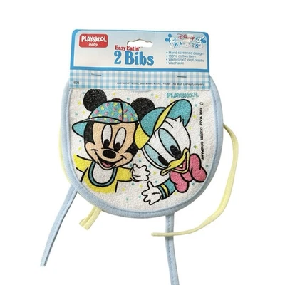 Juego de babero de algodón Playschool Baby 1986 vintage fácil comer’ Disney Mickey Donald Foto 1 de 4