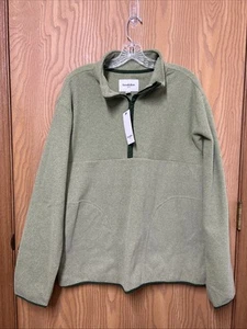NWT Mens Goodfellow Green 1/4 Zip Fleece Sweatshirt Pullover Pockets Size L - Picture 1 of 10