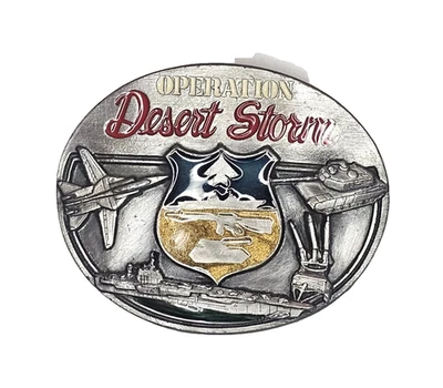 Hebilla de cinturón de peltre y esmalte Operation Desert Storm - 1991 Siskiyou Buckle Co Inc Foto 1 de 4