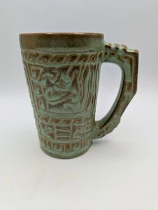 Mug Frankoma Pottery Mayan Aztec Praire Green 16 oz Vintage USA - Picture 1 of 10