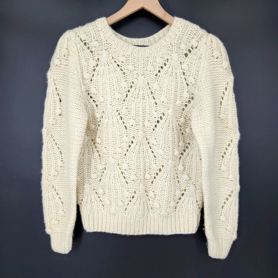 VTG Talbots Womens 100% Wool Sweater Size M Cream Bauble Open Knit Preppy - Image 1 of 4