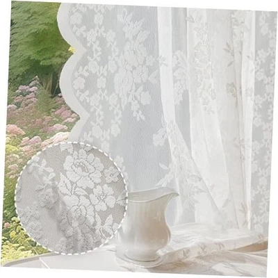  Cortinas de encaje vintage 63 pulgadas de largo 2 55" W x 63" L (paquete de 2) rosa blanca Foto 1 de 4