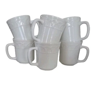 (6) Pier 1 Becher weiß Korb Relief geprägtes Gitter Keramik Kaffeetassen Italien - Bild 1 von 5