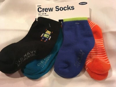 4 Pack Baby Crew Socks 12-24 Months Robots Flash Solid Multi Colors Unisex - Image 1 of 4