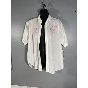 Rosey Tomato Button Down Hemd Medium Broadway New York bestickt Blumen 100 % - Bild 1 von 7