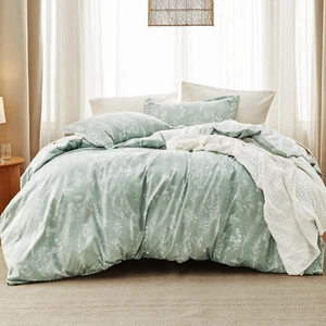 Full Comforter Set - Sage Green Bed Set, 3 Pieces Cute Floral Bedding, 1 Soft Re - Picture 1 of 12