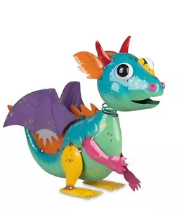 Dekofigur Drache mit Wackelkopf H. 33cm blau bunt aus Metall Formano Garten S25 - Bild 1 von 2