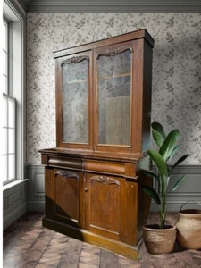 Antique Victorian Glazed Mahogany Display Cabinet Bookcase Dresser - Picture 1 of 12