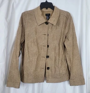 R.Q.T. Womens Tan Brown Embroidered Geometric Y2K Blazer Button Jacket Size 16 - Picture 1 of 7
