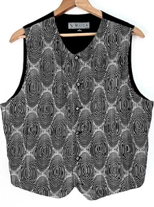 MOSA*MENS BLACK/WHITE GEOMETRIC~RUCHED WAISTCOAT/VEST MEDIUM~EUC! - Picture 1 of 12