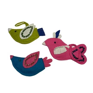 Vintage Handmade Bird Ornaments Colorful Felt Sequins Set Of 3 - Picture 1 of 3