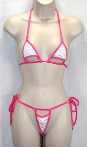 Exotische Tänzerin Stripperin Intim Weiß & Hot Pink String Bikini Neu ohne Etikett - Bild 1 von 2
