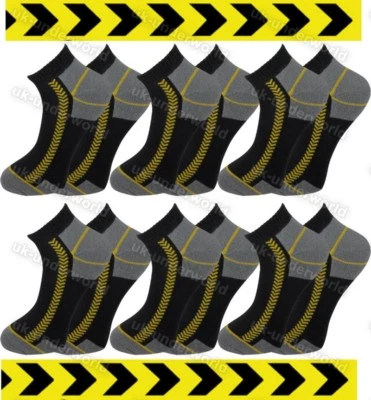 Mens Trainer Socks 6 Pairs Workwear Reinforced Heel Toe & Cushioned Soles 6-11
