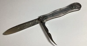 ANTIKES VIKTORIANISCHES STERLING OBST TASCHENMESSER GEÄTZTE KLINGE DAMENPROFIL MIT ROSE - Bild 1 von 12