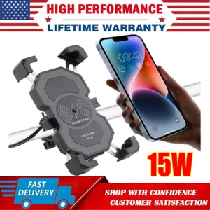 15W Phone Holder Wireless Charger USB Charging Mount for Motorcycle Handlebar a+ - Picture 1 of 15