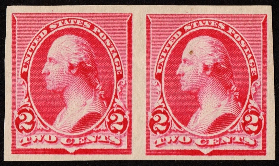 US # 220P5 *MINT OG H {-XF- 2c WASHINGTON PAIR } "SCARCE PL PROOF ON STAMP PAPER - Image 1 of 1