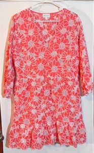 Milly Cotton Knit Floral Eyelet Brielle A-Line V Neck Dress Pink White Size 12 - Picture 1 of 10