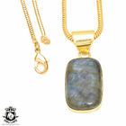 Blue Labradorite 24K Gold Plated Pendant 3Mm Snake Chain Gph434