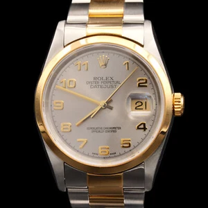 Mens Rolex Two-Tone 18K/SS Datejust Watch Slate Gray Arabic Dial 16203 - Picture 1 of 8